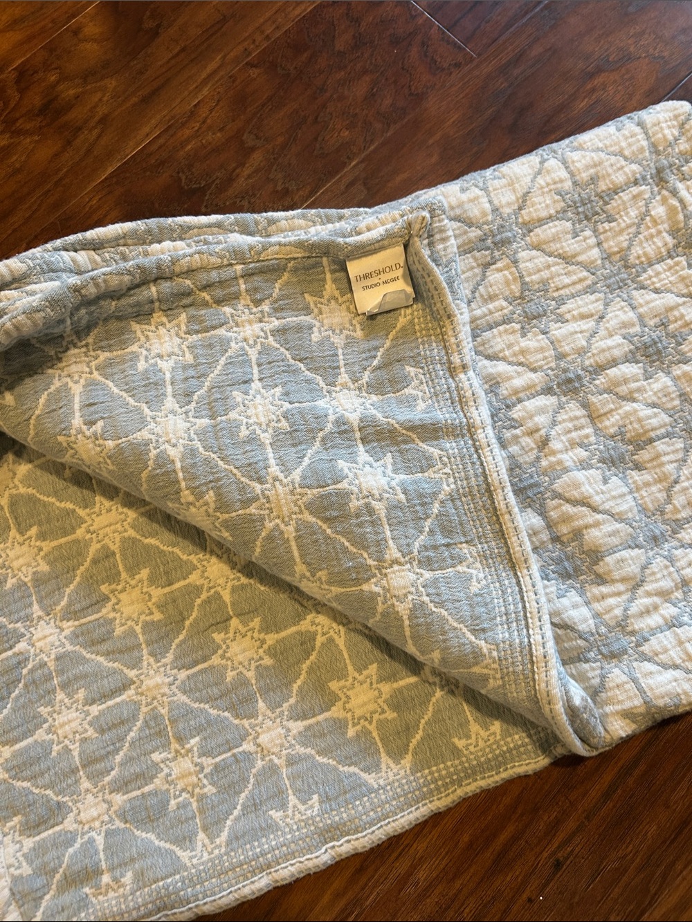 Threshold Studio McGee Cream and Light Blue Quilted Throw